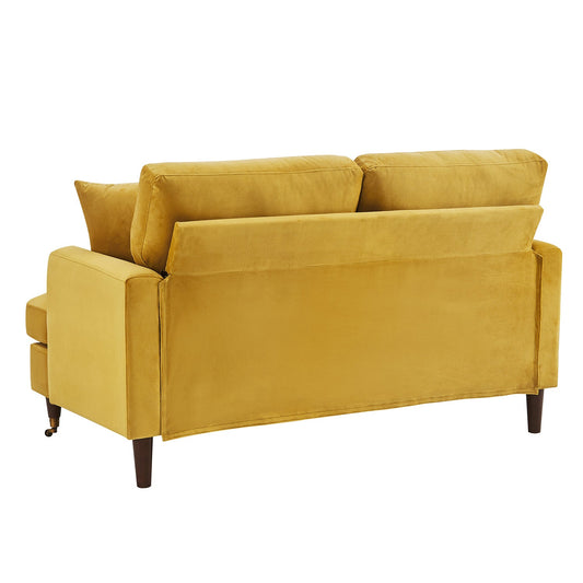 Brigette 2-Seater Mustard Velvet Sofa with Brass Castor Legs