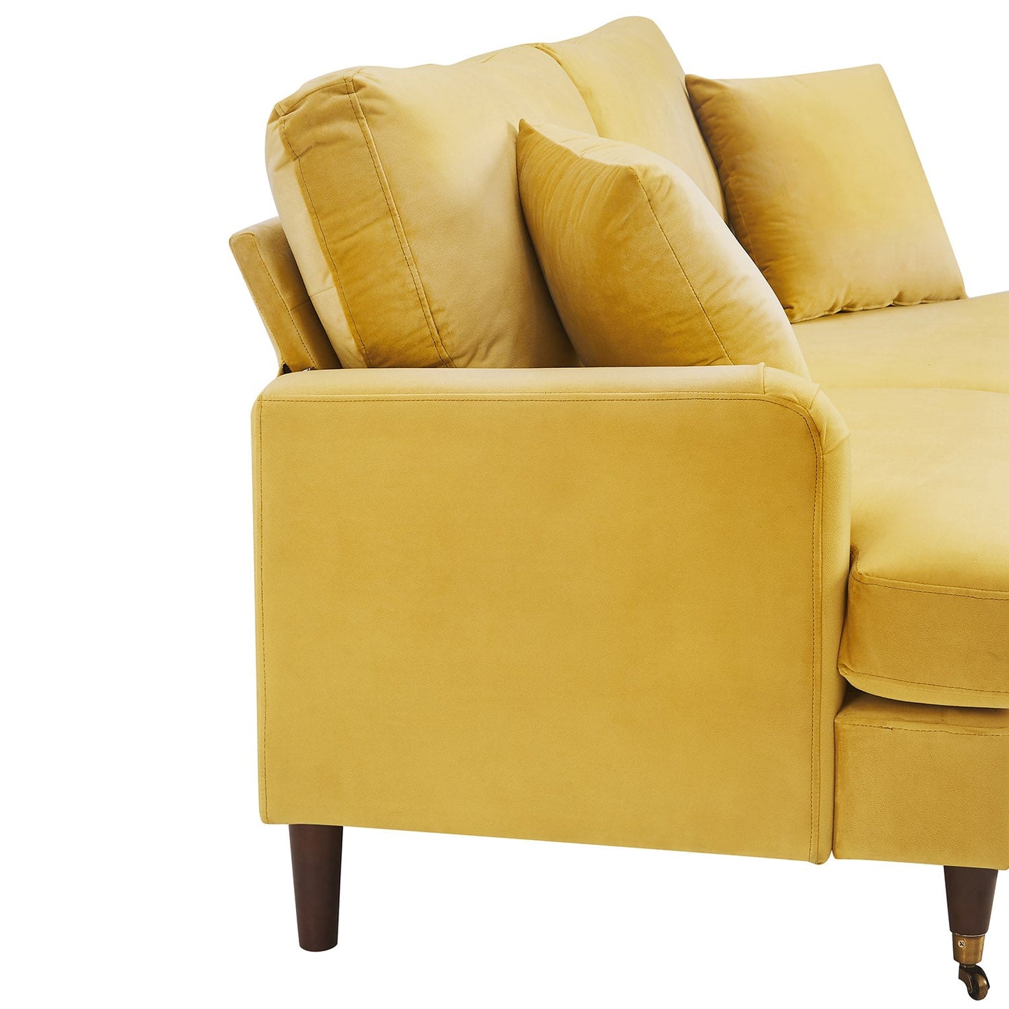 Brigette 2-Seater Mustard Velvet Sofa with Brass Castor Legs