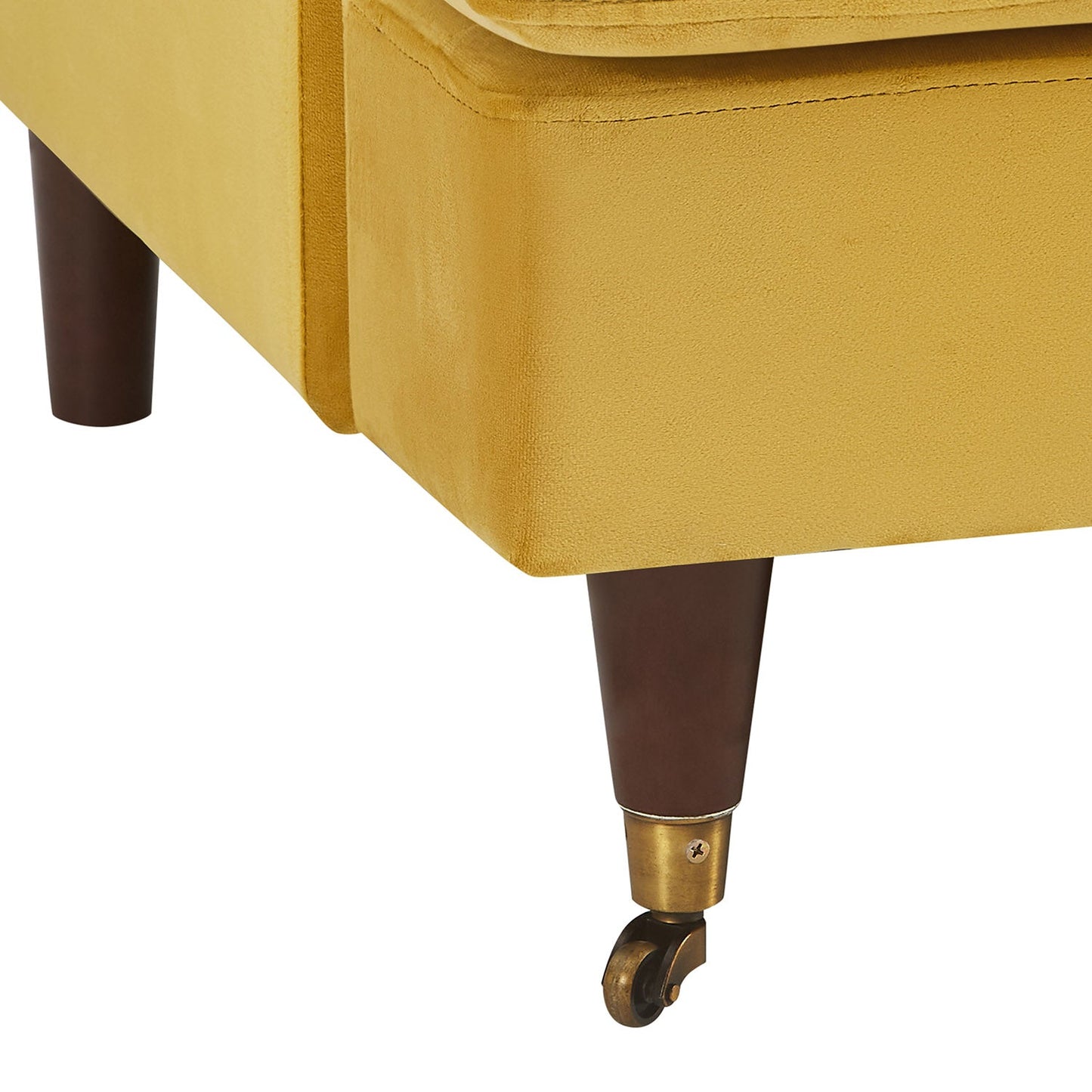Brigette 2-Seater Mustard Velvet Sofa with Brass Castor Legs