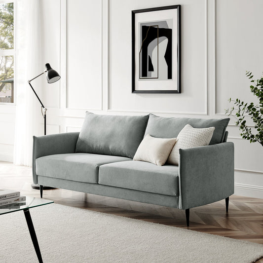 Brushed Fabric Sofa in Light Grey with Clean Lines