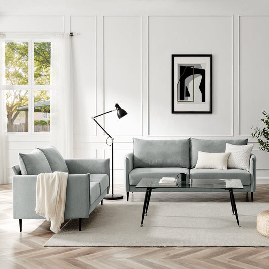 Brushed Fabric Sofa in Light Grey with Clean Lines