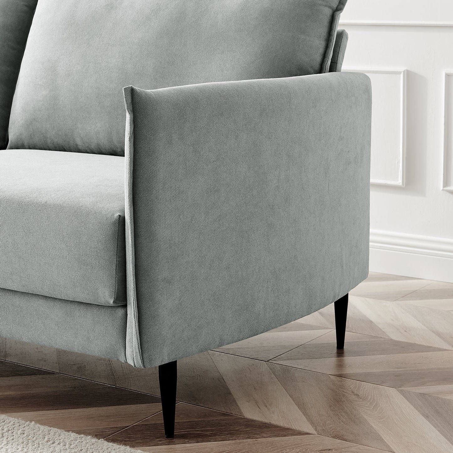 Brushed Fabric Sofa in Light Grey with Clean Lines