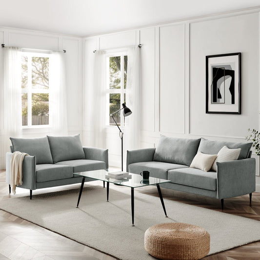 Brushed Fabric Sofa in Light Grey with Clean Lines