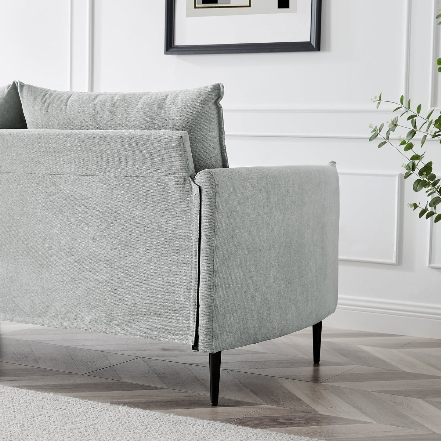 Brushed Fabric Sofa in Light Grey with Clean Lines
