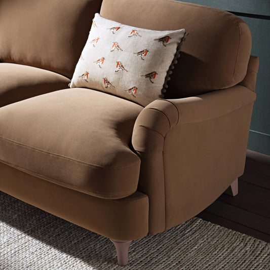 Camel Velvet 2-Seater Sofa with Curved Arms