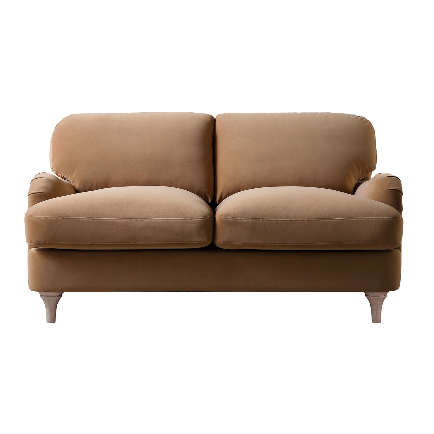 Camel Velvet 2-Seater Sofa with Curved Arms