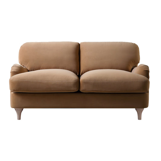 Camel Velvet 2-Seater Sofa with Curved Arms