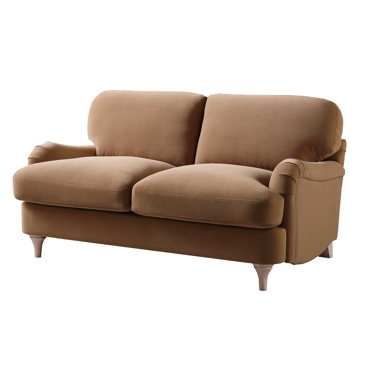 Camel Velvet 2-Seater Sofa with Curved Arms
