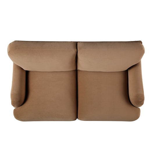 Camel Velvet 2-Seater Sofa with Curved Arms