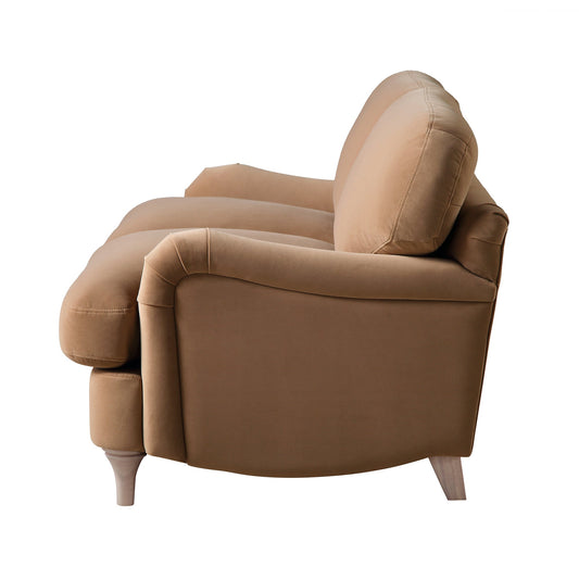 Camel Velvet 2-Seater Sofa with Curved Arms