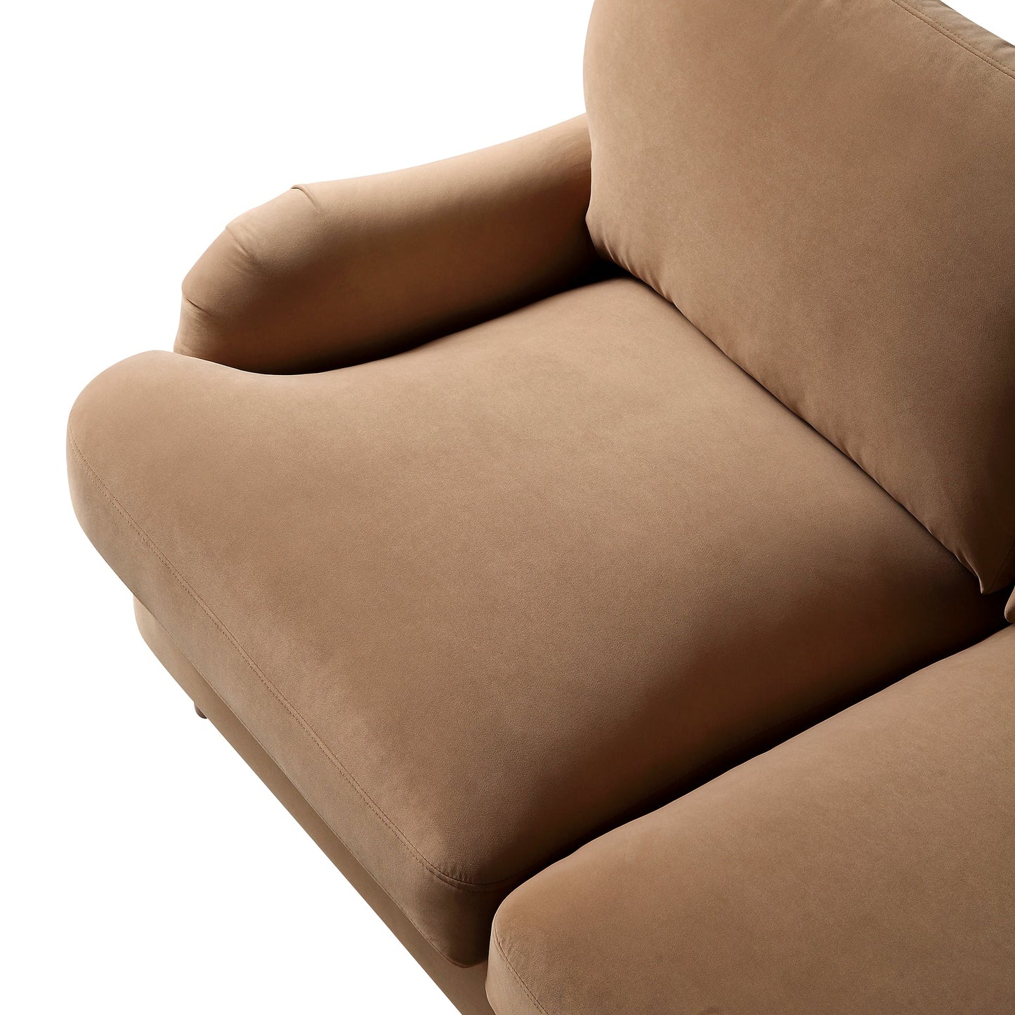 Camel Velvet 2-Seater Sofa with Curved Arms