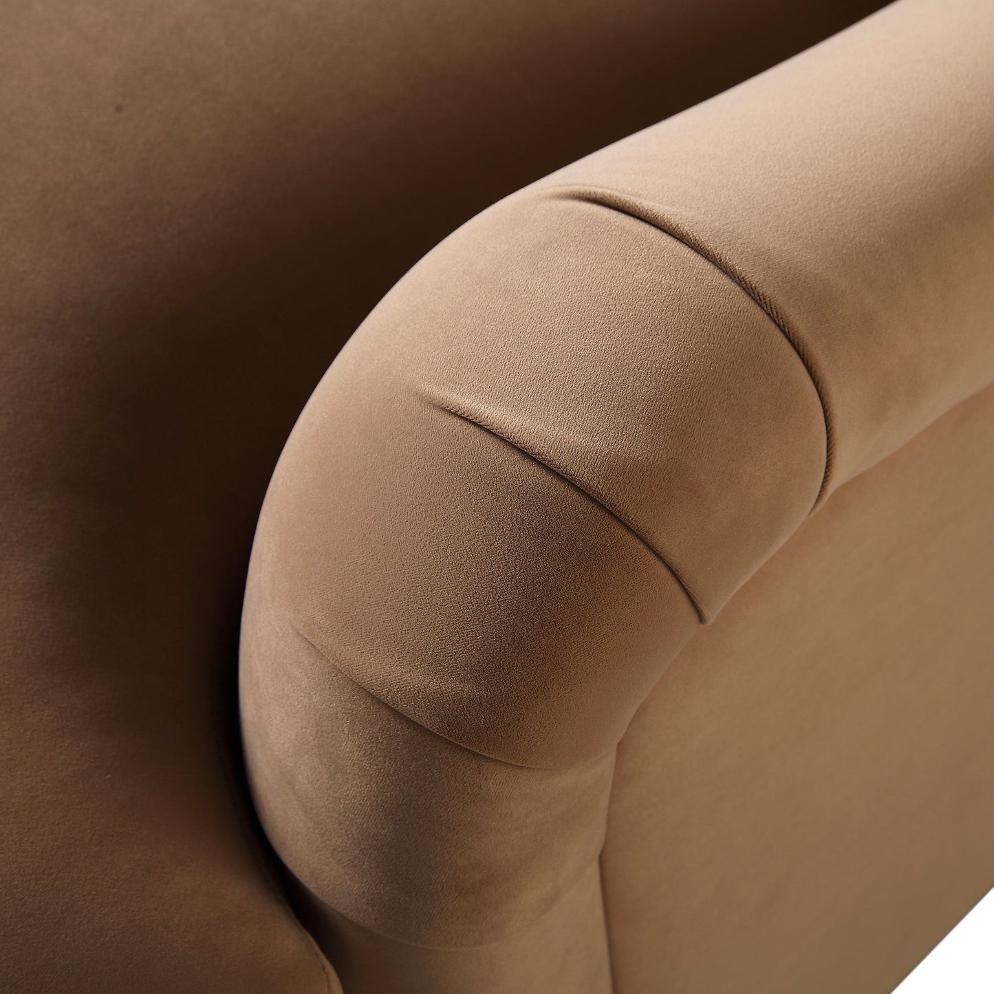 Camel Velvet 2-Seater Sofa with Curved Arms