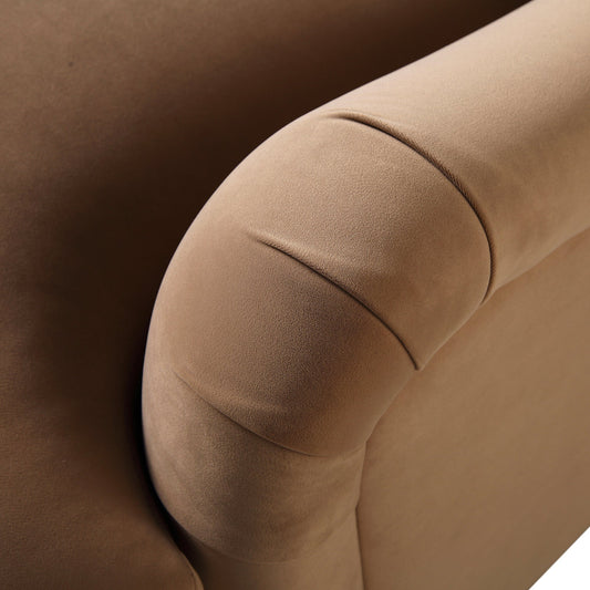 Camel Velvet 2-Seater Sofa with Curved Arms