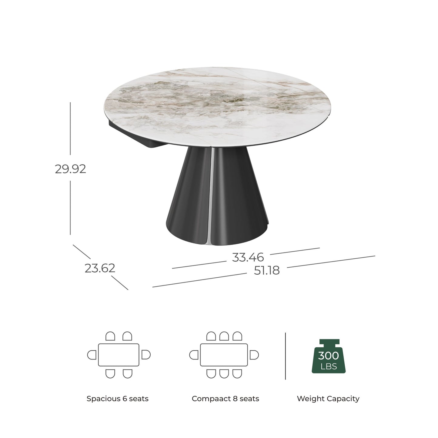 Camila Round Extendable Sintered Stone Dining Table