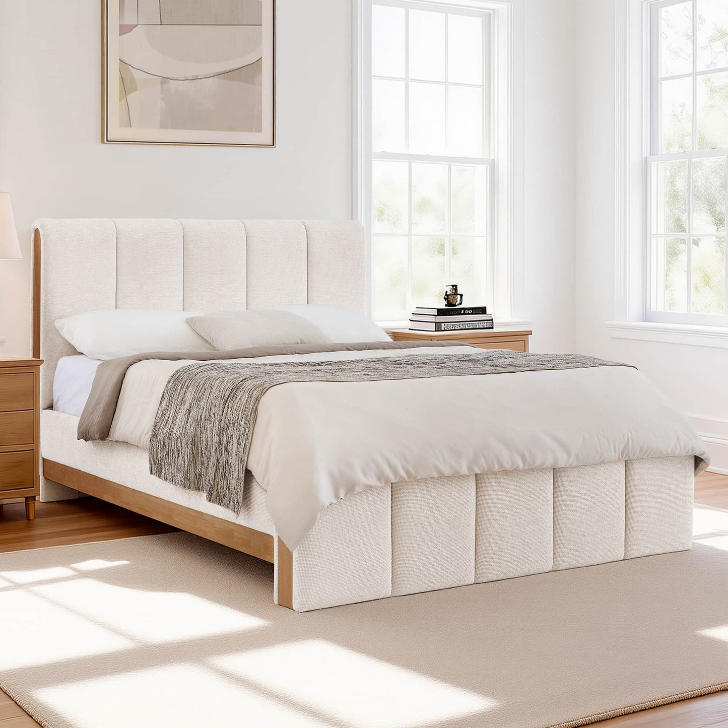 Channel-Tufted Plush Upholstered Platform Bed