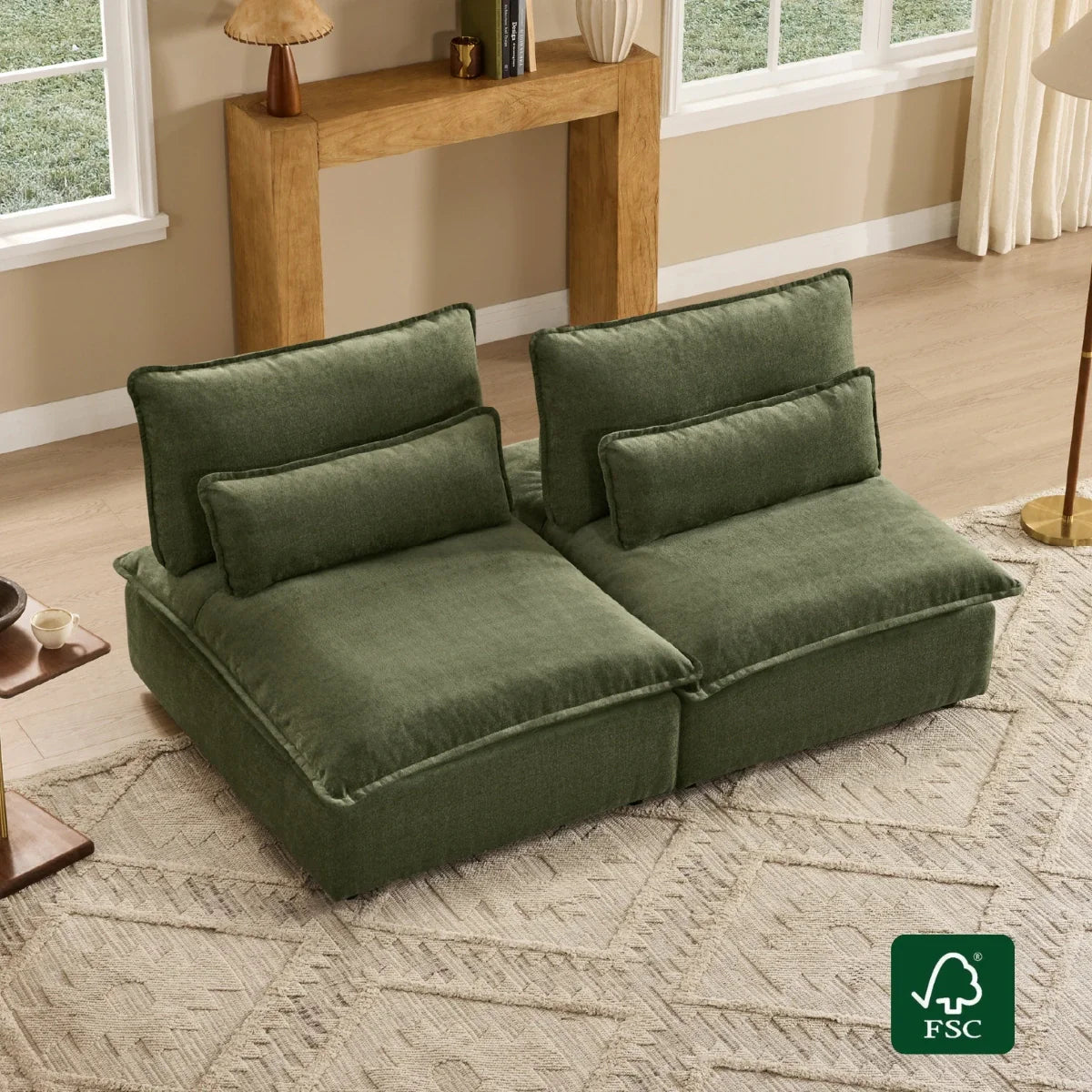 Chenille Armless Lounge Sofa with Adjustable Backrest