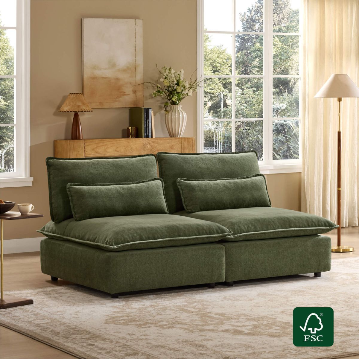 Chenille Armless Lounge Sofa with Adjustable Backrest