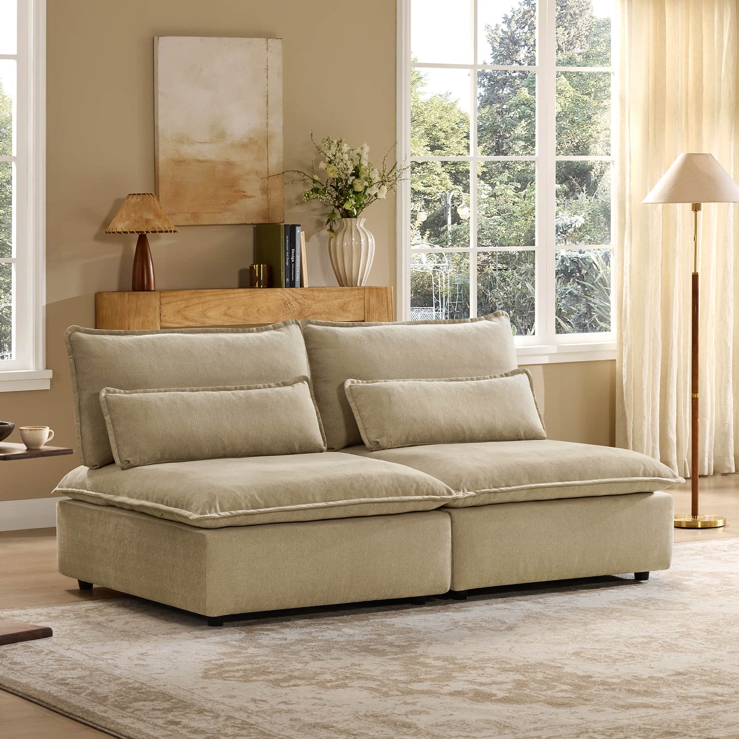Chenille Armless Lounge Sofa with Adjustable Backrest