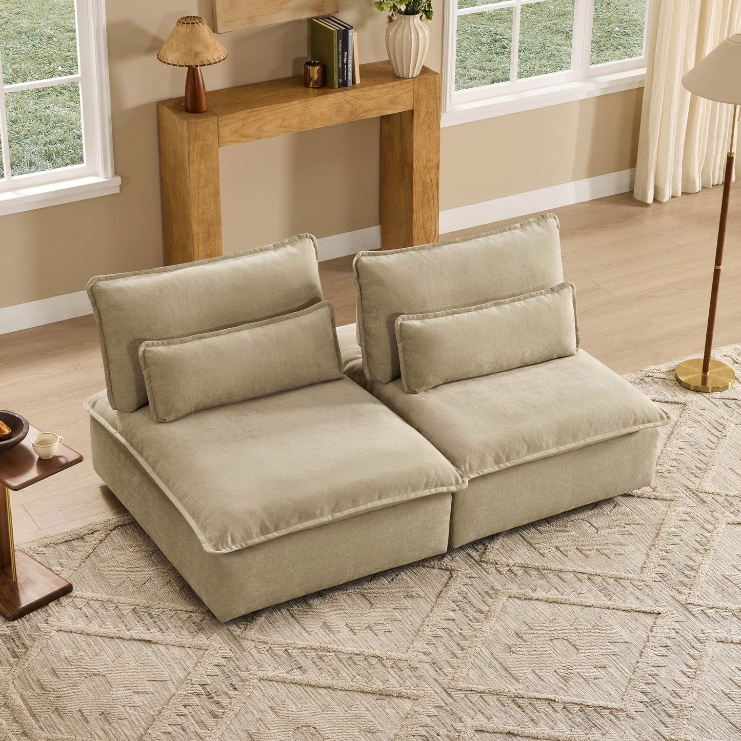 Chenille Armless Lounge Sofa with Adjustable Backrest
