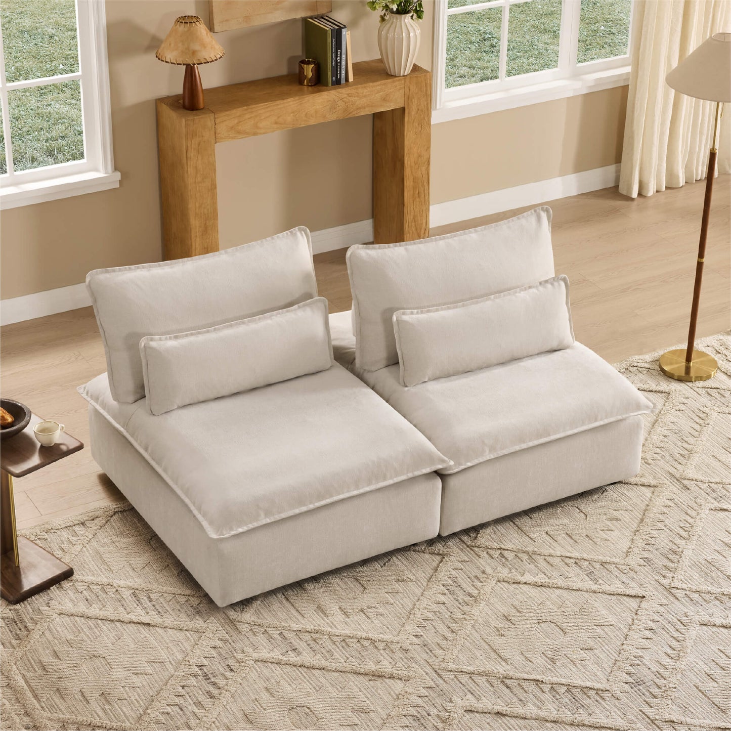 Chenille Armless Lounge Sofa with Adjustable Backrest