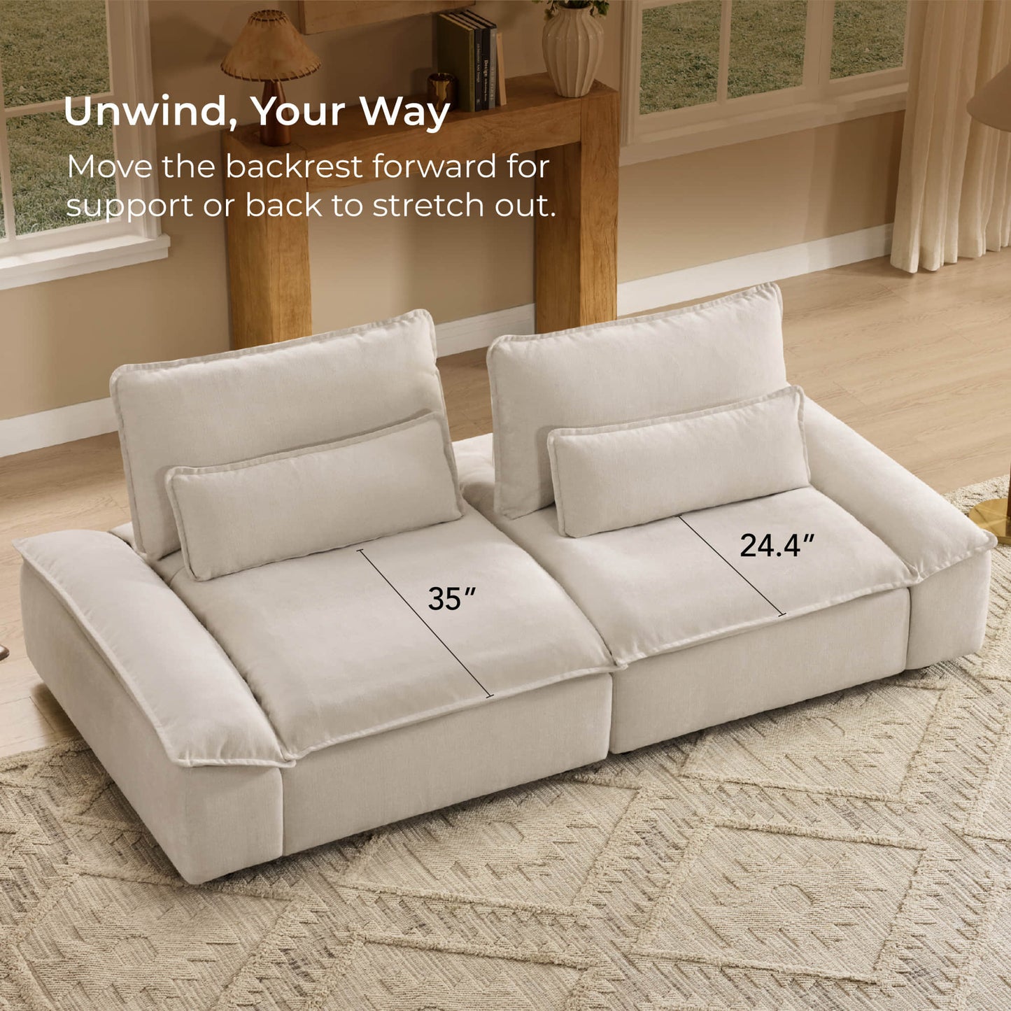 Chenille Armless Lounge Sofa with Adjustable Backrest