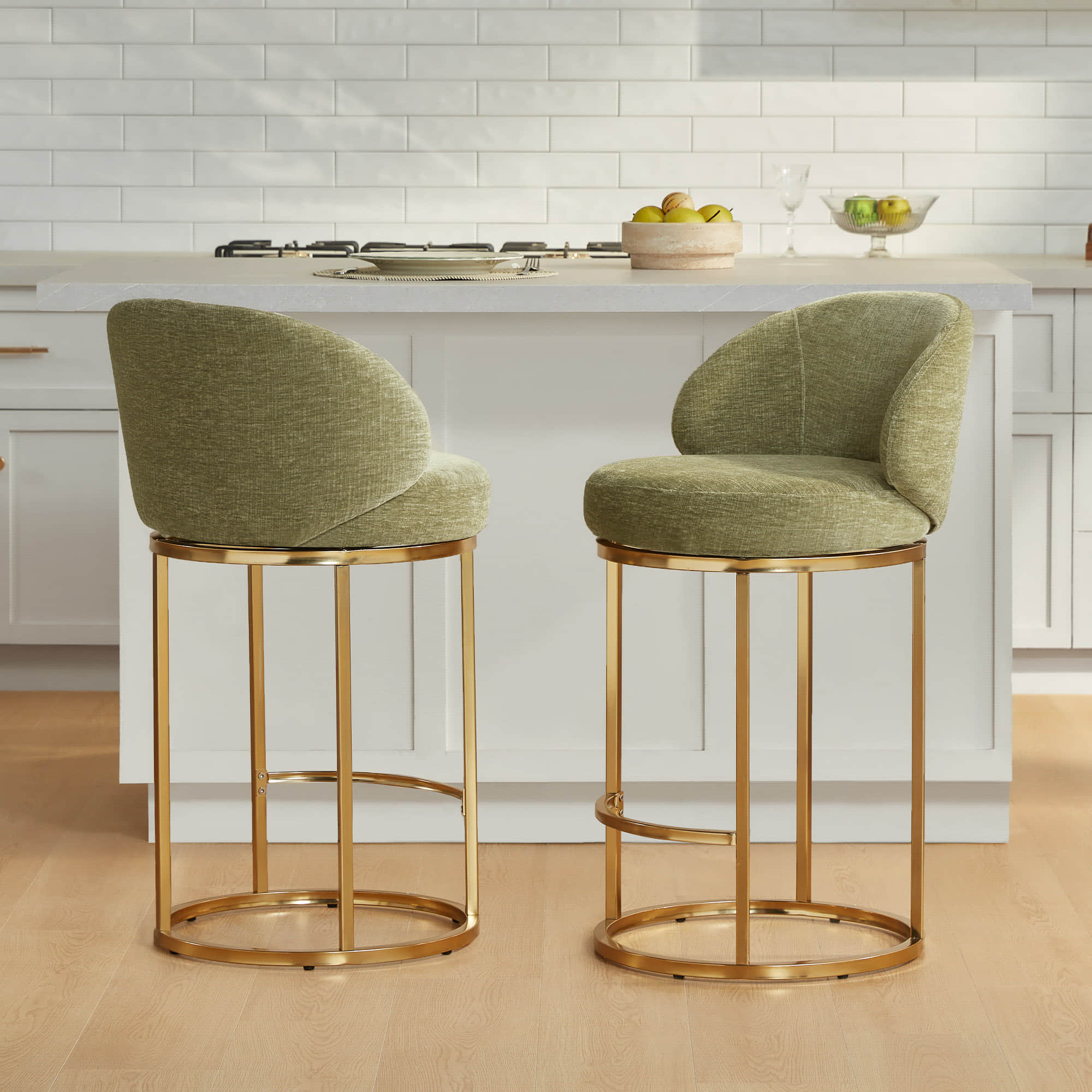 Chenille Swivel Counter Stool Set in Modern Design