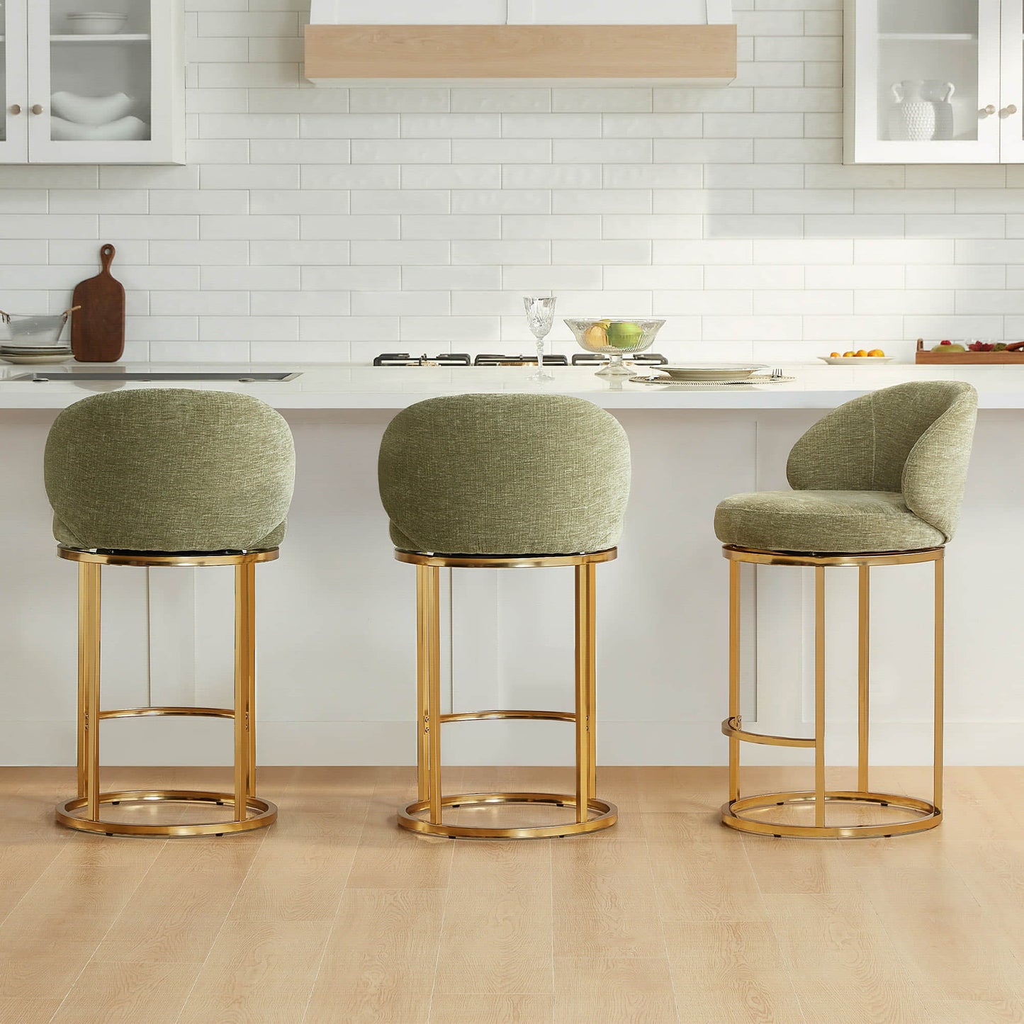Chenille Swivel Counter Stool Set in Modern Design