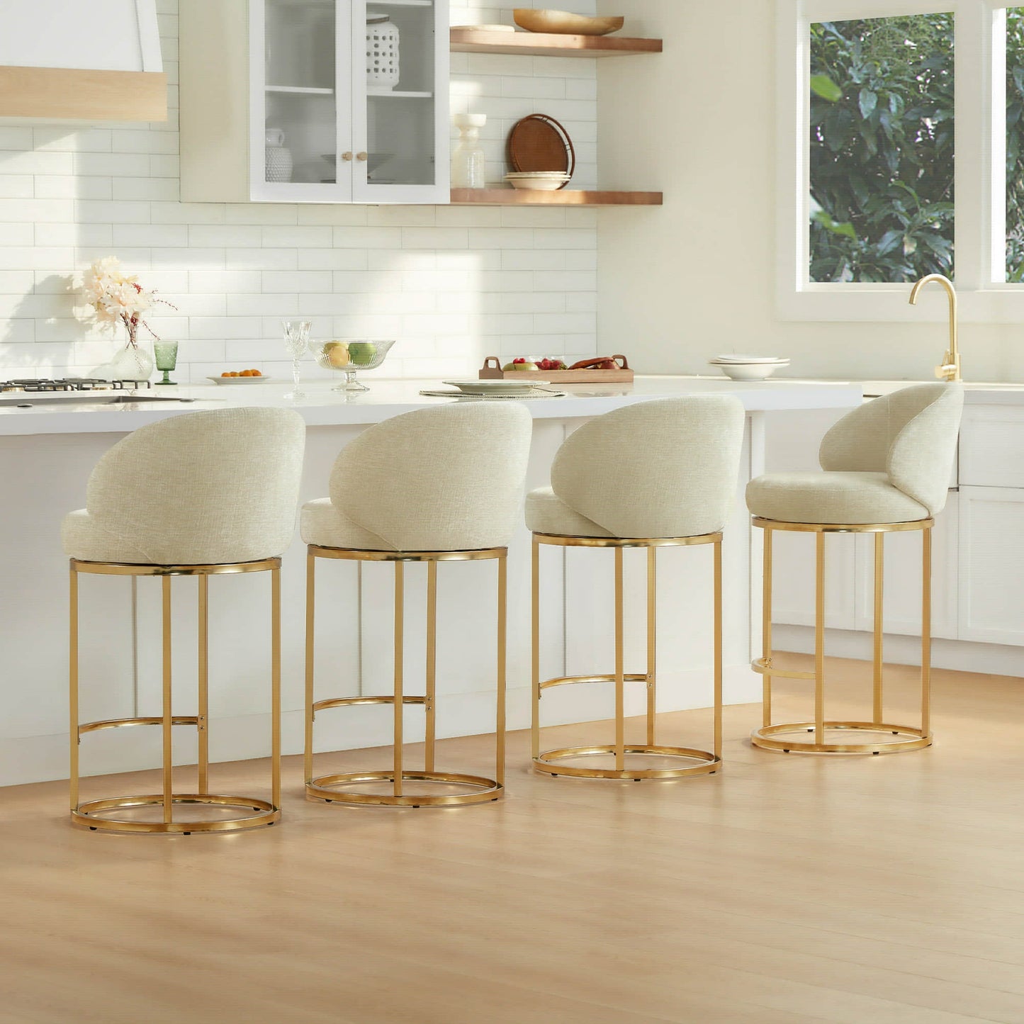 Chenille Swivel Counter Stool Set in Modern Design
