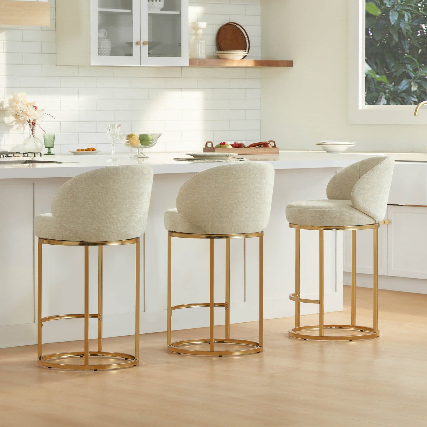 Chenille Swivel Counter Stool Set in Modern Design