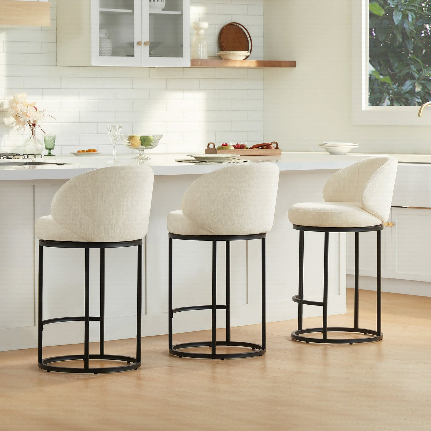 Chenille Swivel Counter Stool Set in Modern Design