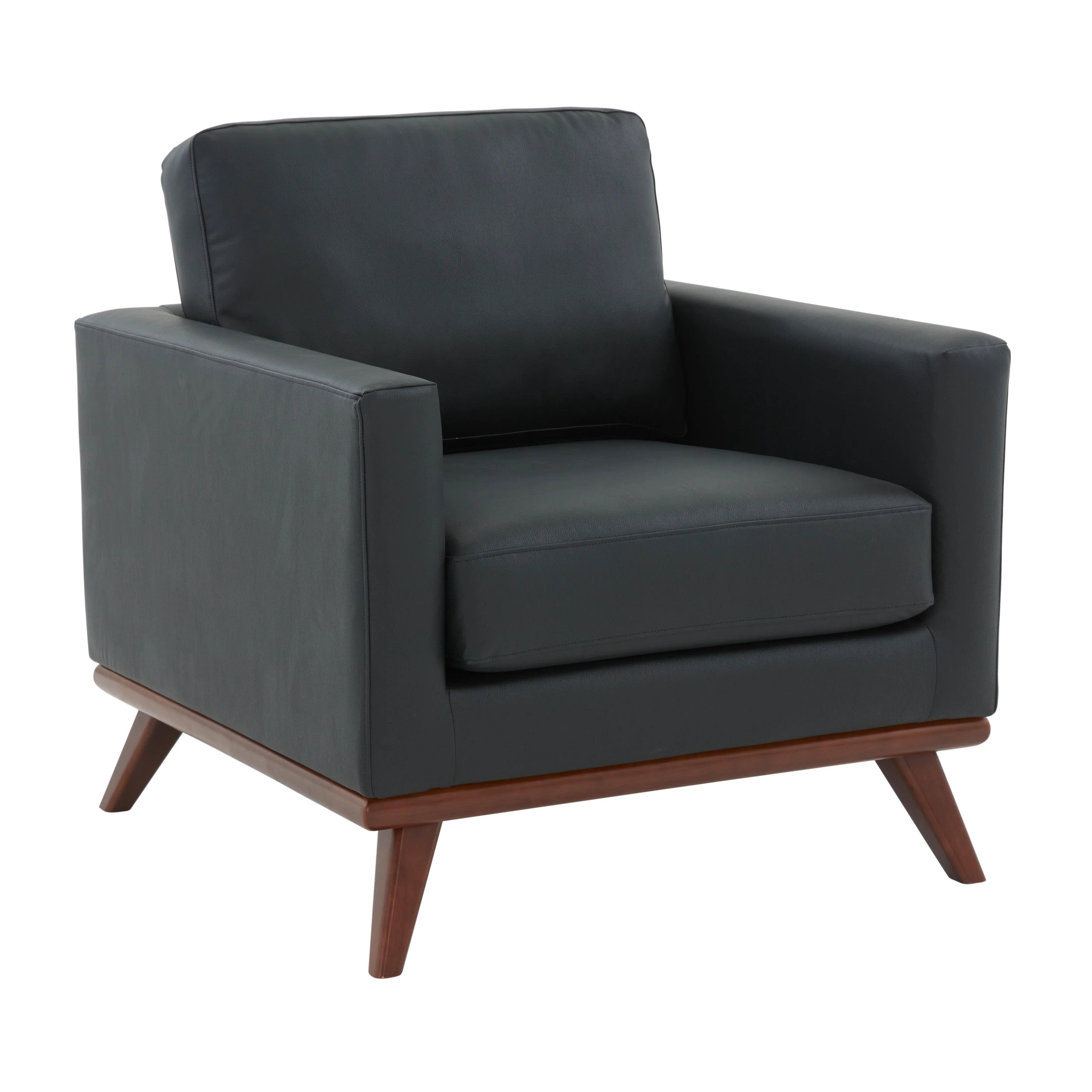 Chester Leather Accent Arm Chair with Birch Wood Base