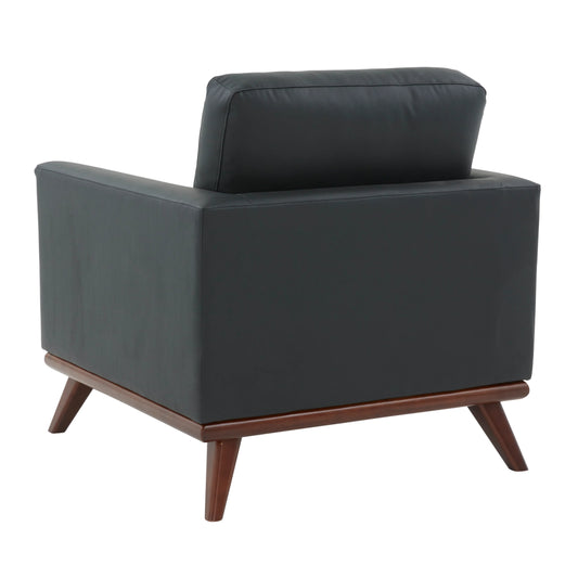 Chester Leather Accent Arm Chair with Birch Wood Base