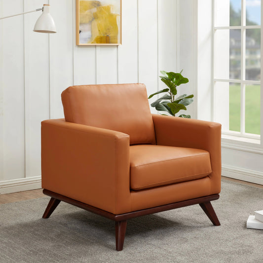 Chester Leather Accent Arm Chair with Birch Wood Base