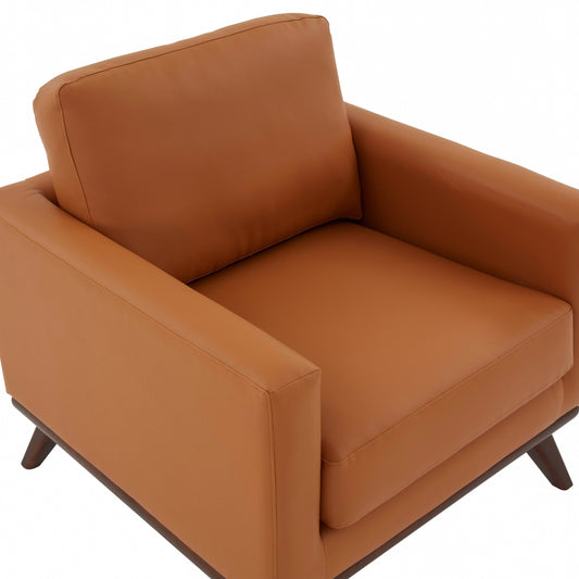 Chester Leather Accent Arm Chair with Birch Wood Base