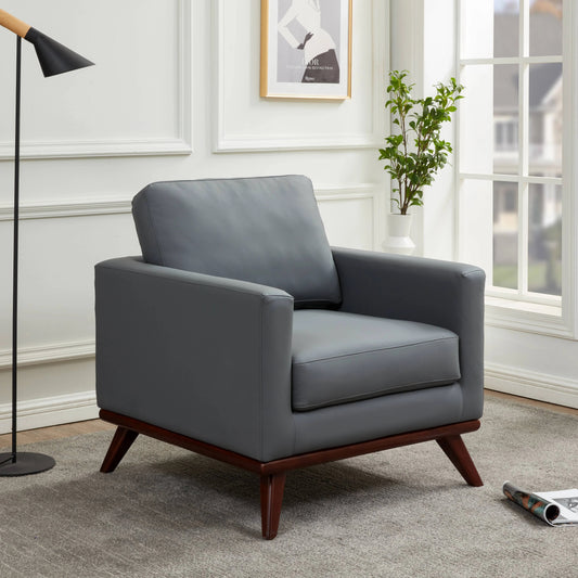 Chester Leather Accent Arm Chair with Birch Wood Base