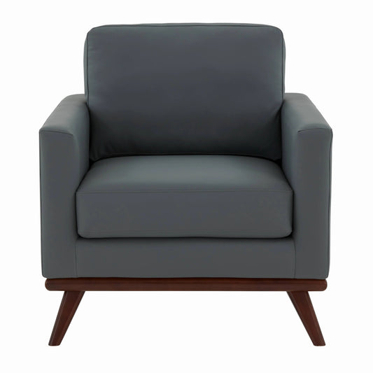 Chester Leather Accent Arm Chair with Birch Wood Base