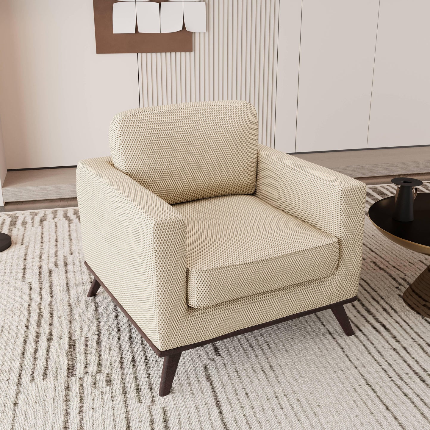 Chester Leather Accent Arm Chair with Birch Wood Base