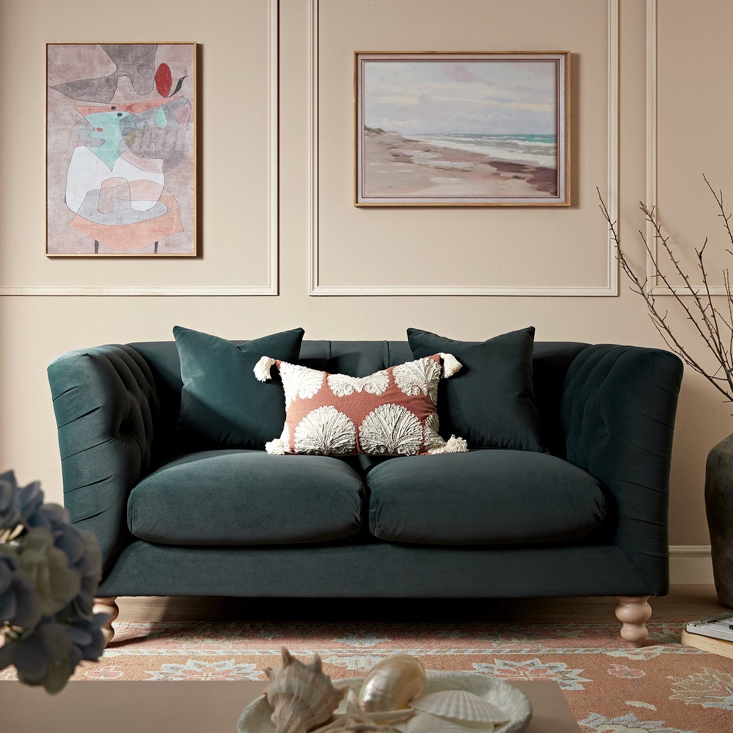 Chesterfield 2-Seater Sofa in Aegean Blue Velvet