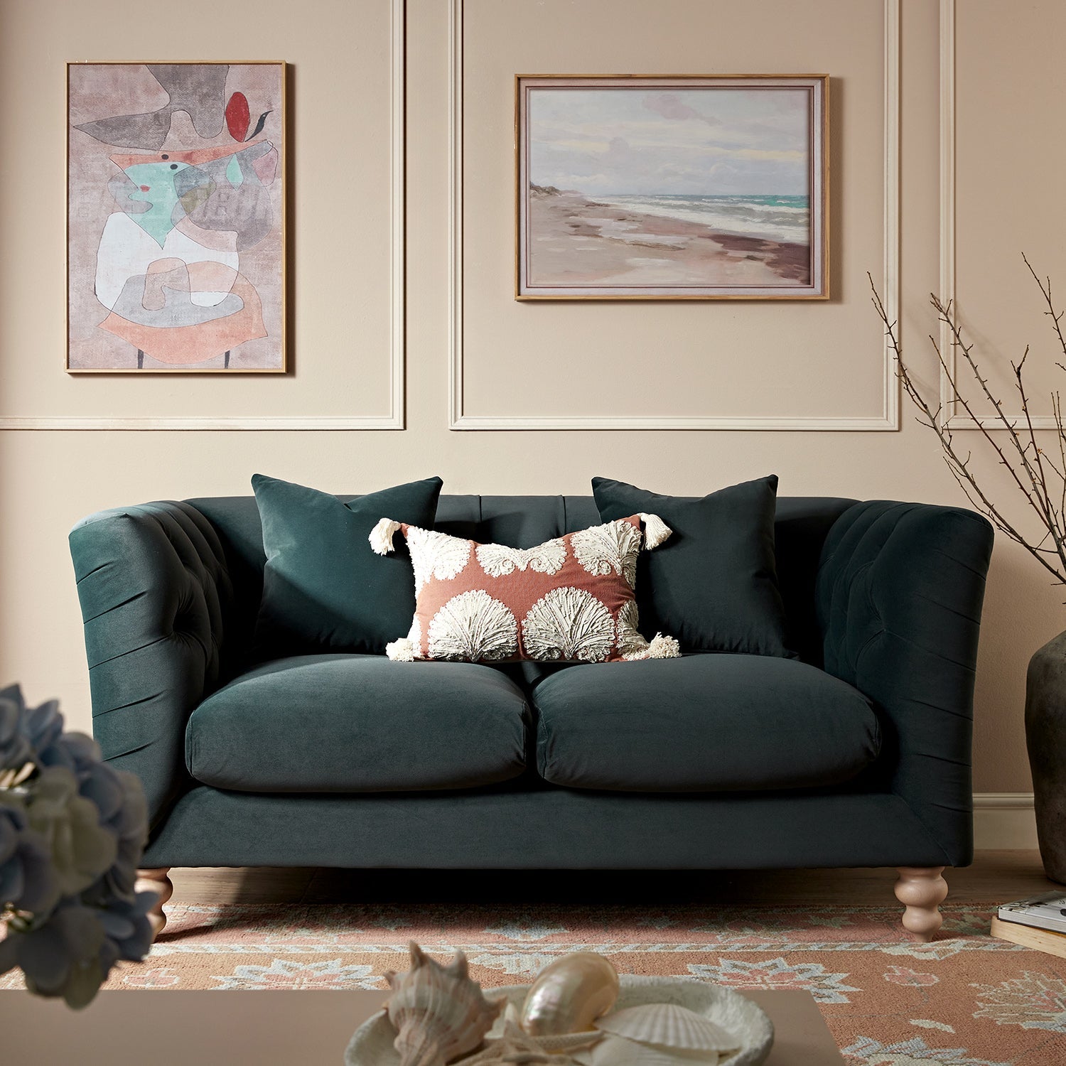 Chesterfield 2-Seater Sofa in Aegean Blue Velvet