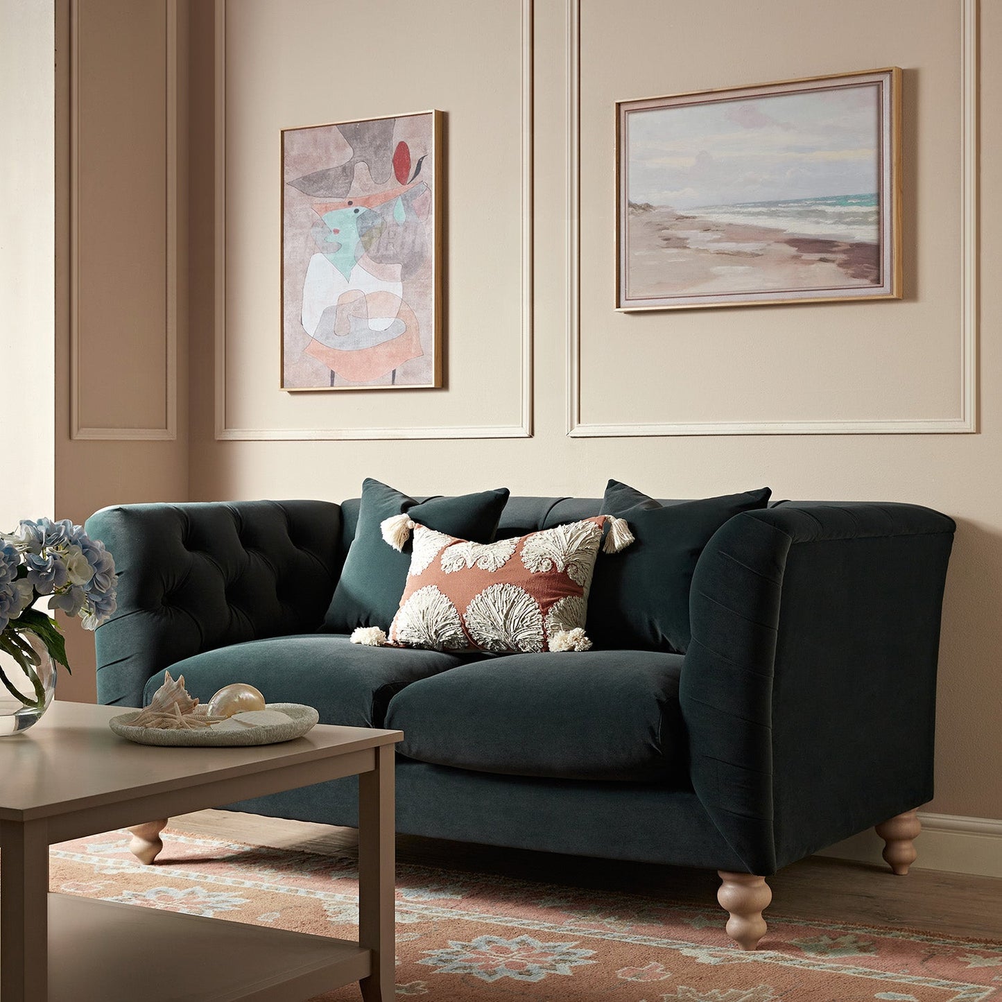 Chesterfield 2-Seater Sofa in Aegean Blue Velvet