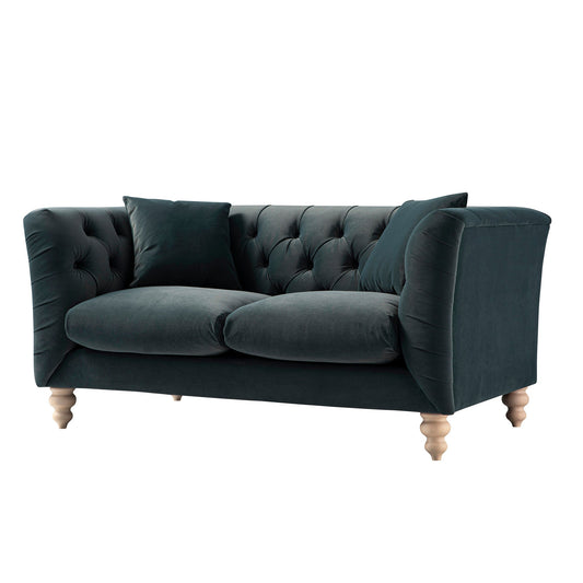 Chesterfield 2-Seater Sofa in Aegean Blue Velvet