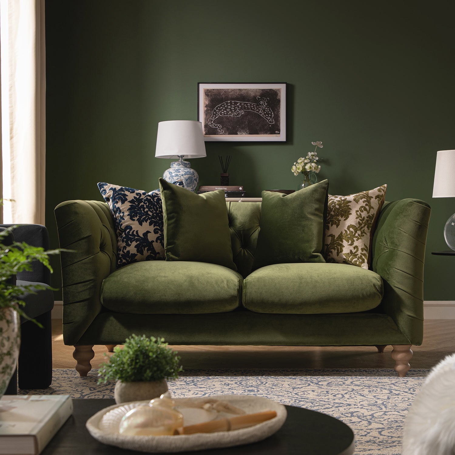 Chesterfield 2-Seater Sofa in Fern Green Velvet