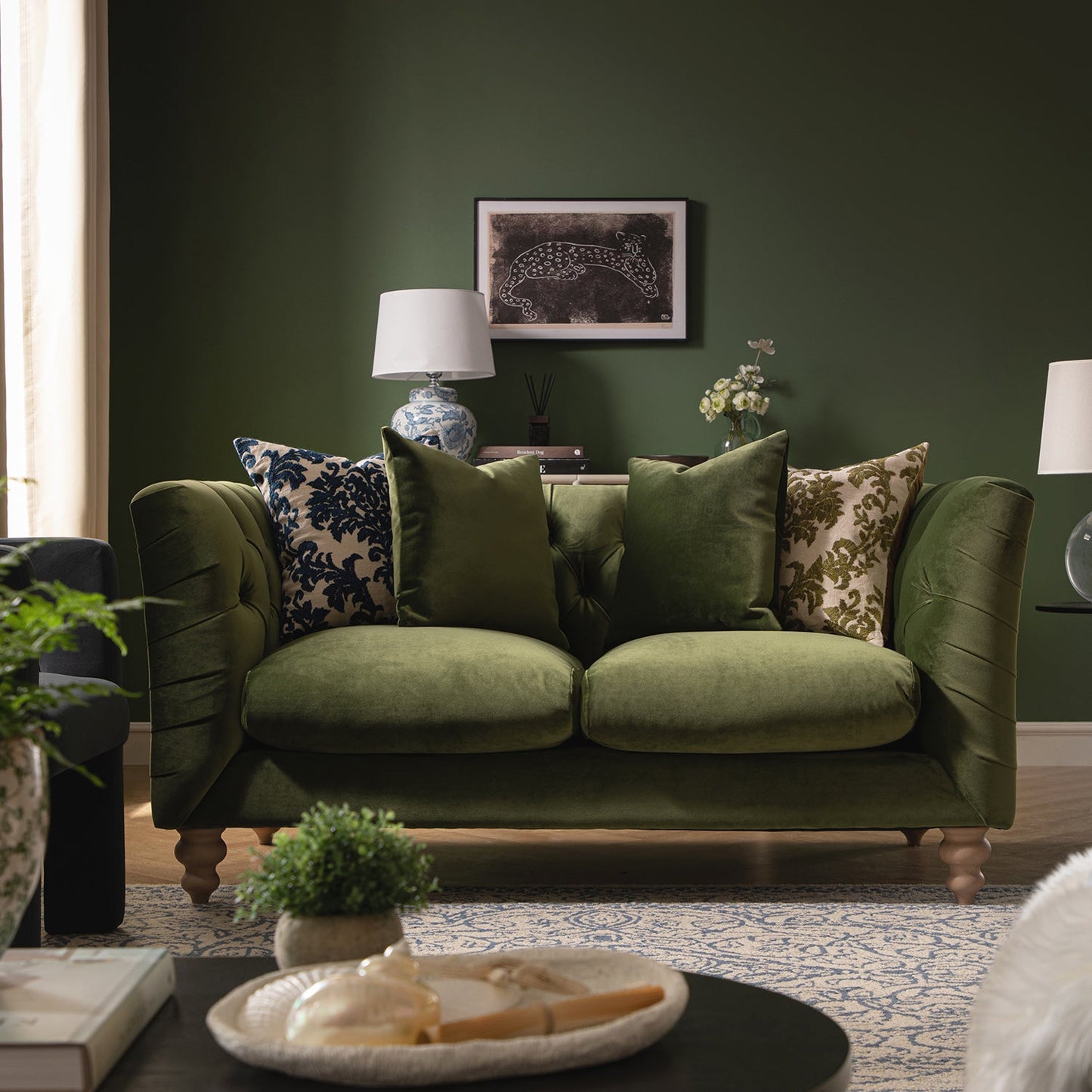 Chesterfield 2-Seater Sofa in Fern Green Velvet