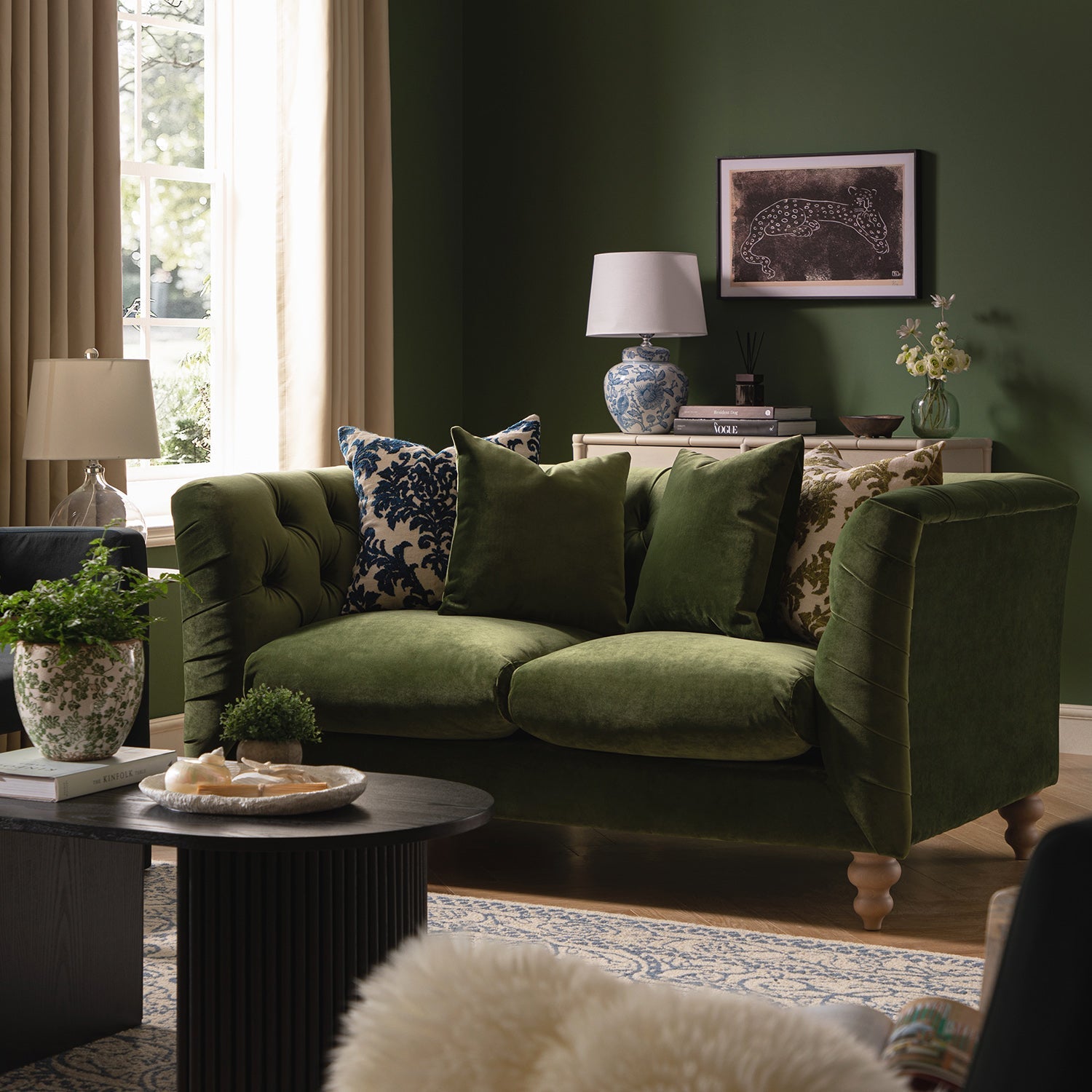 Chesterfield 2-Seater Sofa in Fern Green Velvet