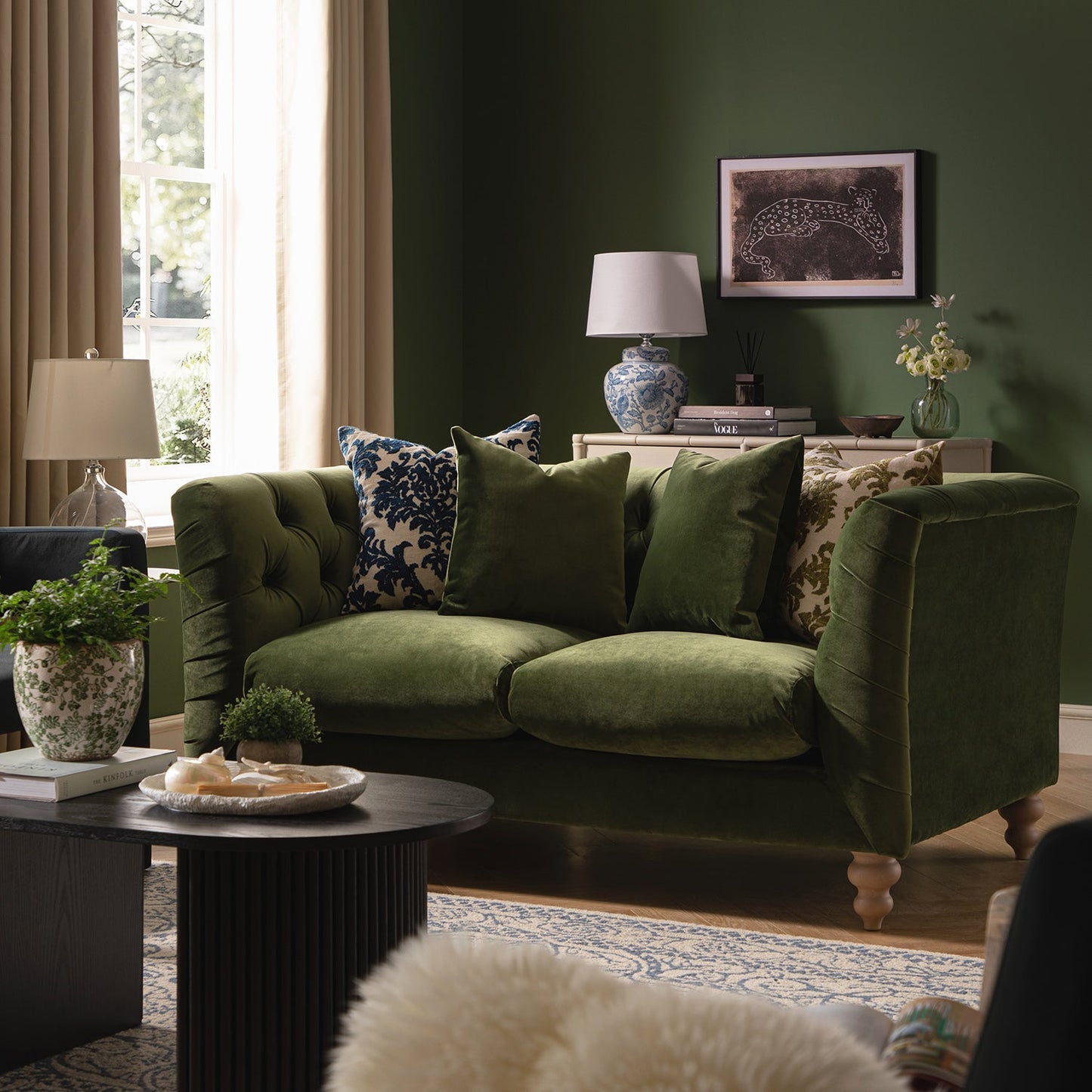 Chesterfield 2-Seater Sofa in Fern Green Velvet
