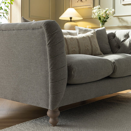 Chesterfield 2-Seater Sofa in Mist Grey Chenille