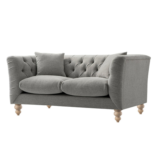 Chesterfield 2-Seater Sofa in Mist Grey Chenille