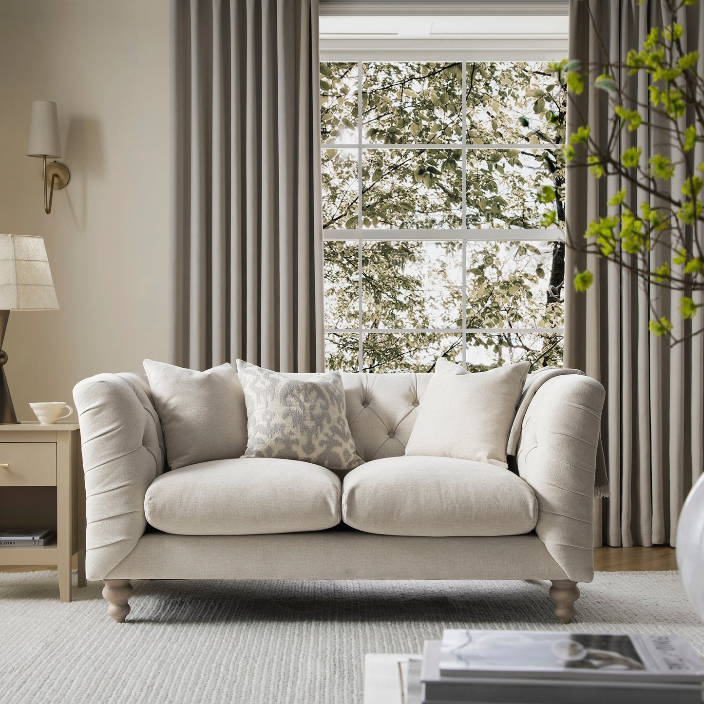 Chesterfield 2-Seater Sofa in Oatmeal Chenille