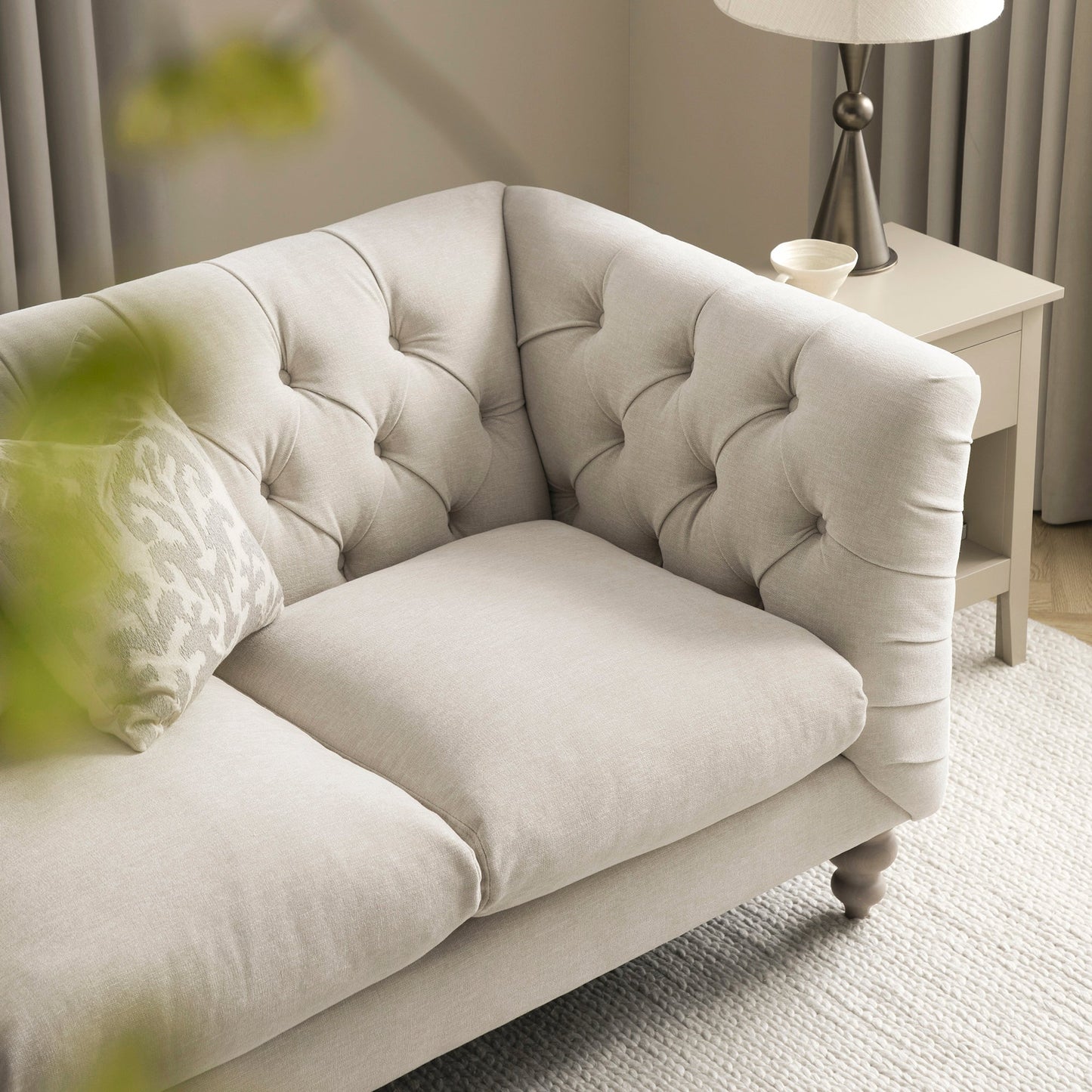 Chesterfield 2-Seater Sofa in Oatmeal Chenille