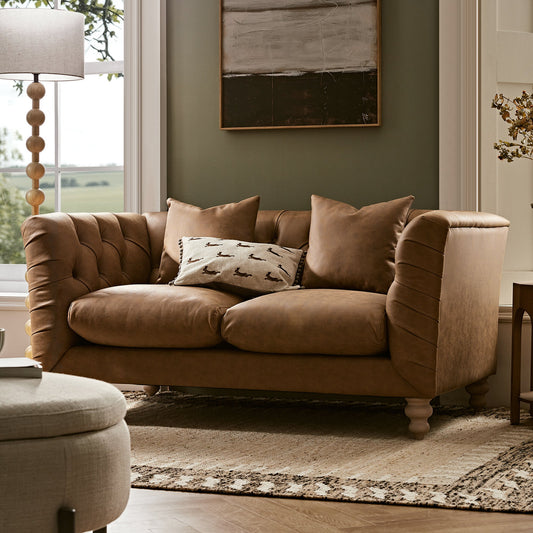 Chesterfield 2-Seater Sofa in Tan Faux Leather